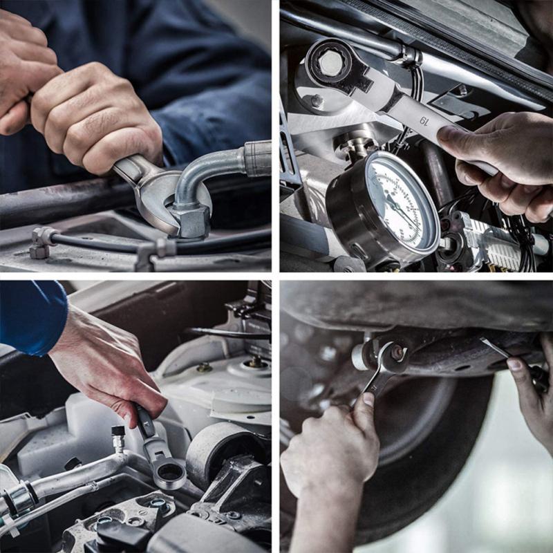 Набор ключей из хромированной стали, 12 шт., подвижная головка, фиксированная головка, храповой ключ двойного назначения, машина для авторемонта