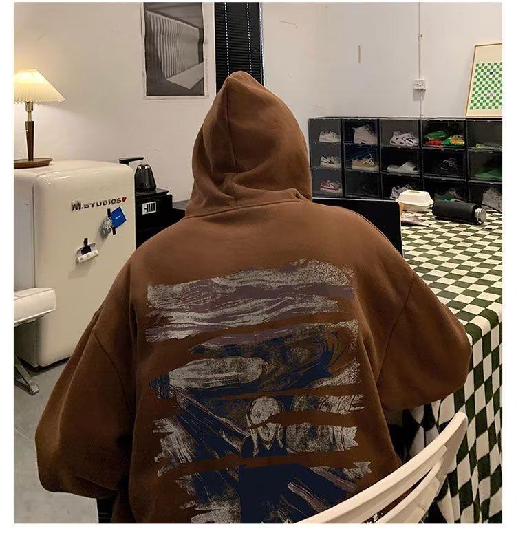 Men's Trendy American-Style Hooded Sweatshirt: Plus Velvet, Loose Fit, Casual Jacket for Teens - Ideal for Autumn and Winter.