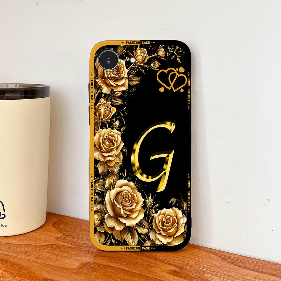 Luxury Rose Letters Case For iPhone 17E 16E Phone Back Cover For iPhone SE 2026 Soft Liquid Silicone Camera Protection Funda
