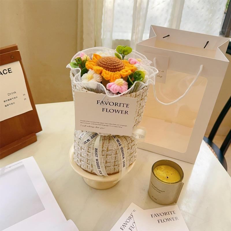 1 шт. искусственные цветы мини-букет ко Дню святого Валентина креативный ручной вязаный крючком пряжа подарок на день рождения новый год