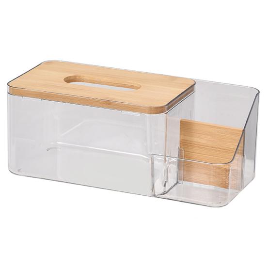 Коробка для салфеток, прозрачный контейнер для салфеток с деревянной крышкой, держатель для хранения с дистанционным управлением для кухни, гостиной