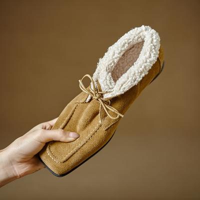 Модные НОВЫЕ Зимние Женские Ботинки Кожаные Ботинки из Коровьей Замши для Женщин Квадратный Носок Обувь на Низком Каблуке Ботильоны на Шнуровке Повседневная Черная Обувь для Ежедневной Носки