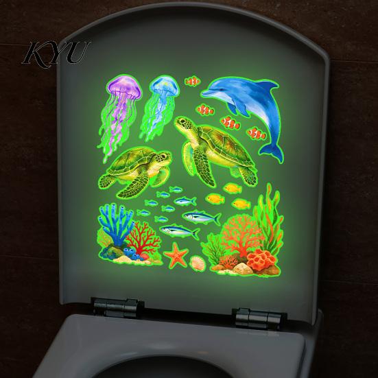 PVC Coral Wall Decorations Ocean Themed Glow in The Dark Toilet Seat Stickers, Waterproof Marine Life Decals for Underwater World Bathroom Decor,