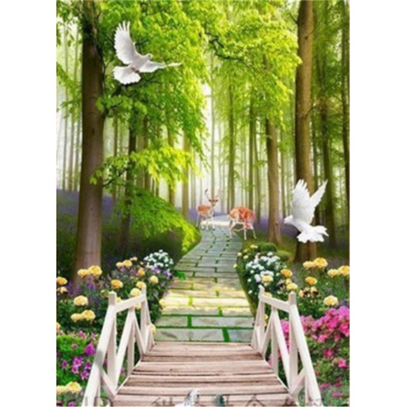 HUACAN 5D алмазная живопись Пейзаж Дерево Алмазная вышивка Лесная дорога для рукоделия и рукоделия Мозаичный мост Осенний декор