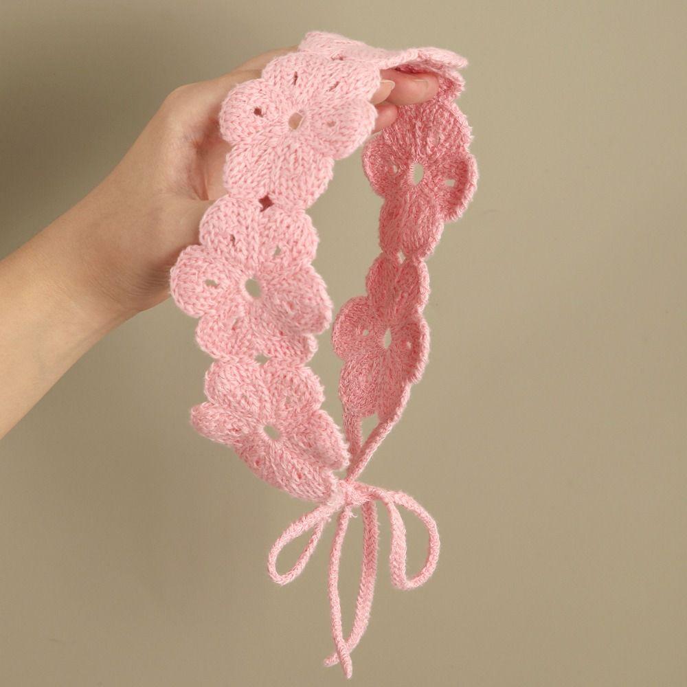 Retro Crochet Flower Hair Band French Long Knit Turban Sweet Knitted Headband Travel
