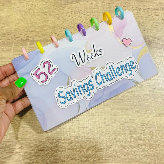 52 Week Saving Challenge Binder with Clear Cash Envelope Reusable 8 Holes Binder Budget Book Planner Money Organizer Album