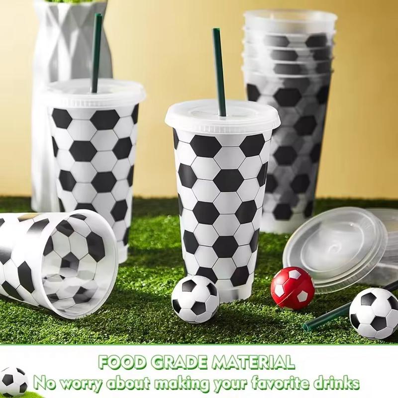 6Pcs Reusable Plastic Soccer Cups with Lid and Straw Kids Football Party Favors Gift Sports Themed Birthday Decoration Supplies