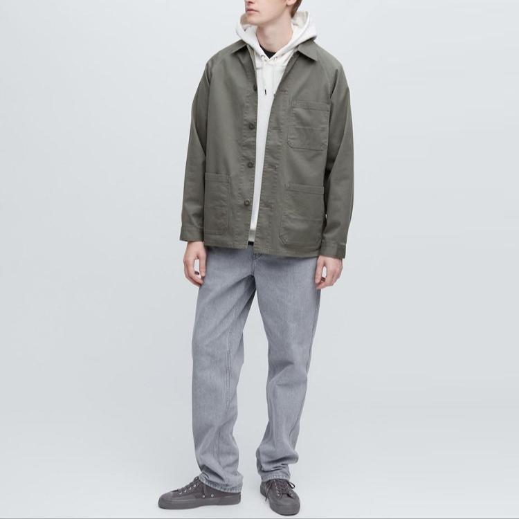Uniqlo SS23 Однотонная приталенная повседневная куртка с лацканами Унисекс куртки Оливковый 458182-56