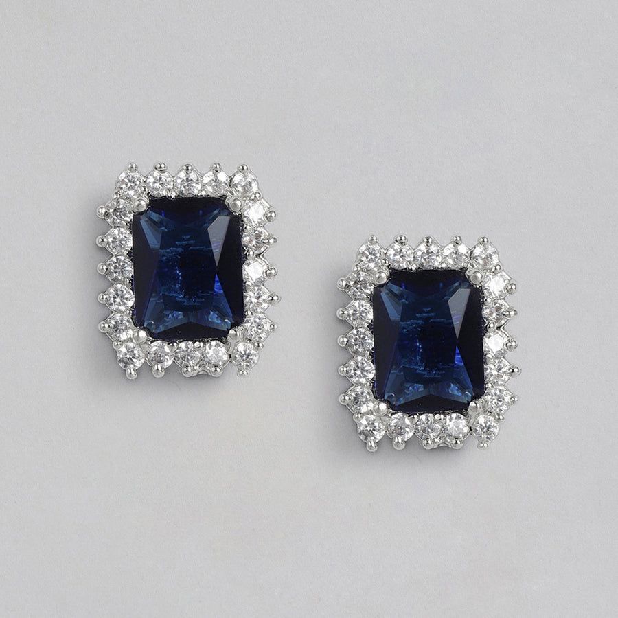 Набор подвесок Estele квадратной формы с родиевым покрытием CZ и синими камнями для женщин