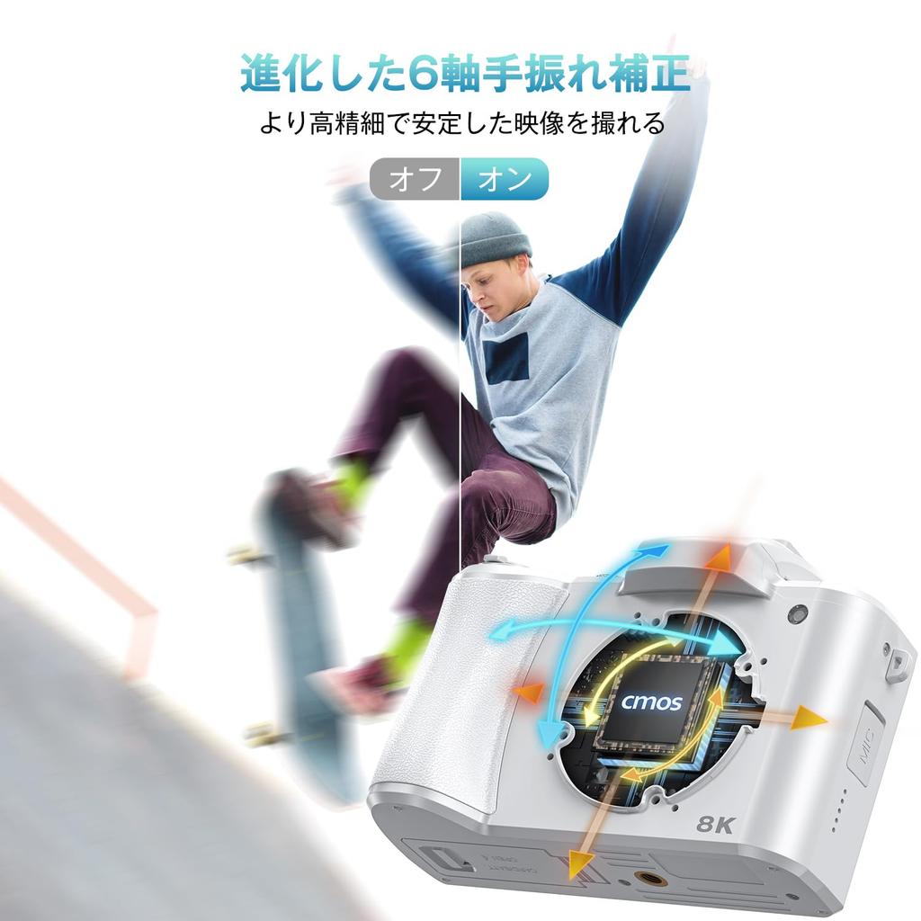 8K Digital Send To Digital Image Front and 64g Card White Camera, Smartphone, Camera, 48MP, 30fps, Retro, 6-Axis Stabilization, Rear, Camera, Flash,