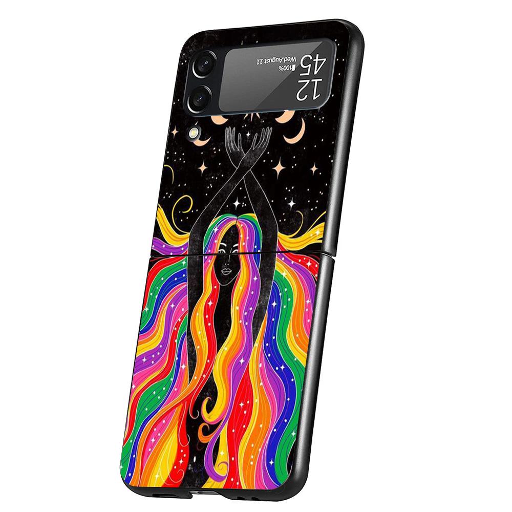 Funny Sun Moon Face Cover Phone Case For Samsung Galaxy Z Flip 7 6 5 4 3 5G Flip7 Flip6 Flip5 Flip4 Flip3 Black Fundas Shell Gal