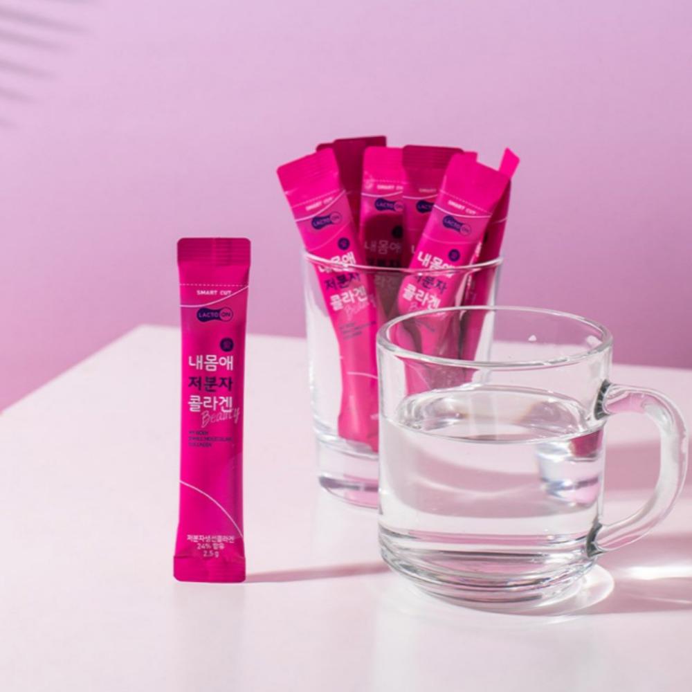 [Lacto On] My Body мелкомолекулярный коллаген со вкусом малины 2,5 г x 100 стиков / гиалуроновая кислота / пробиотики