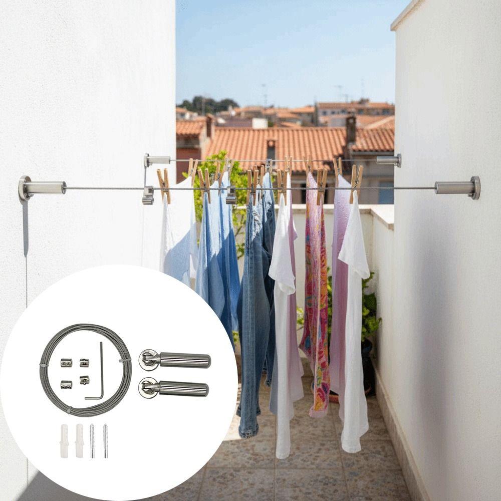 304 Stainless Steel Retractable Clothesline Balcony Mount Wall Mount Wire Rod Balcony Use