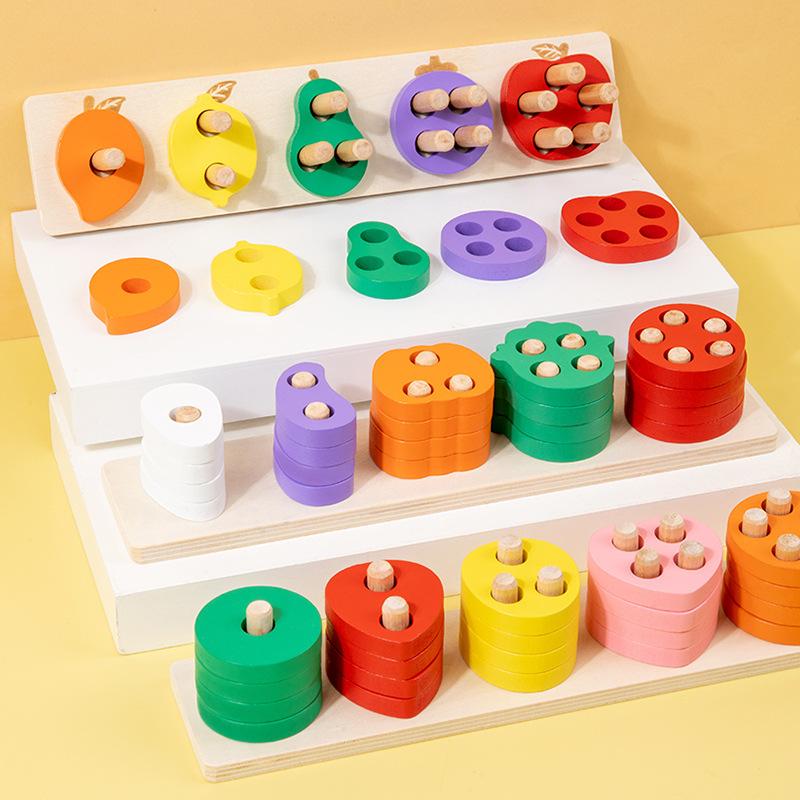 Montessori Fruit And Vegetable Five Sets Of Columns Fruit And Vegetable Shape Matching Color Cognition Building Block Early Education Educational Toys