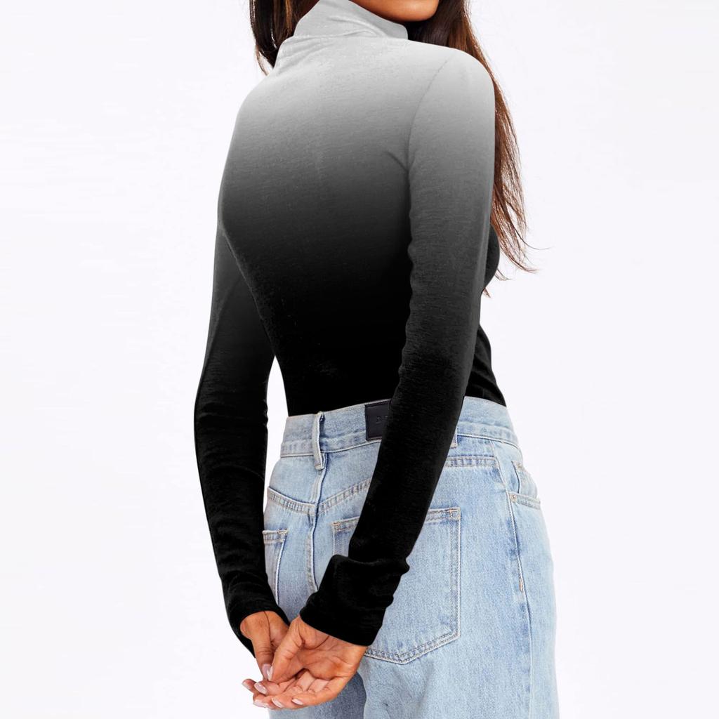 Women's Turtleneck Long Sleeve Shirts Printed Fall Fashion Basic Slim Fit Soft Thermal Tops