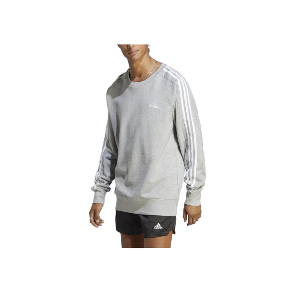 adidas Свитшот Essentials French Terry 3-Stripes, средний серый, меланжевый, для мужчин, уличная одежда IC9319