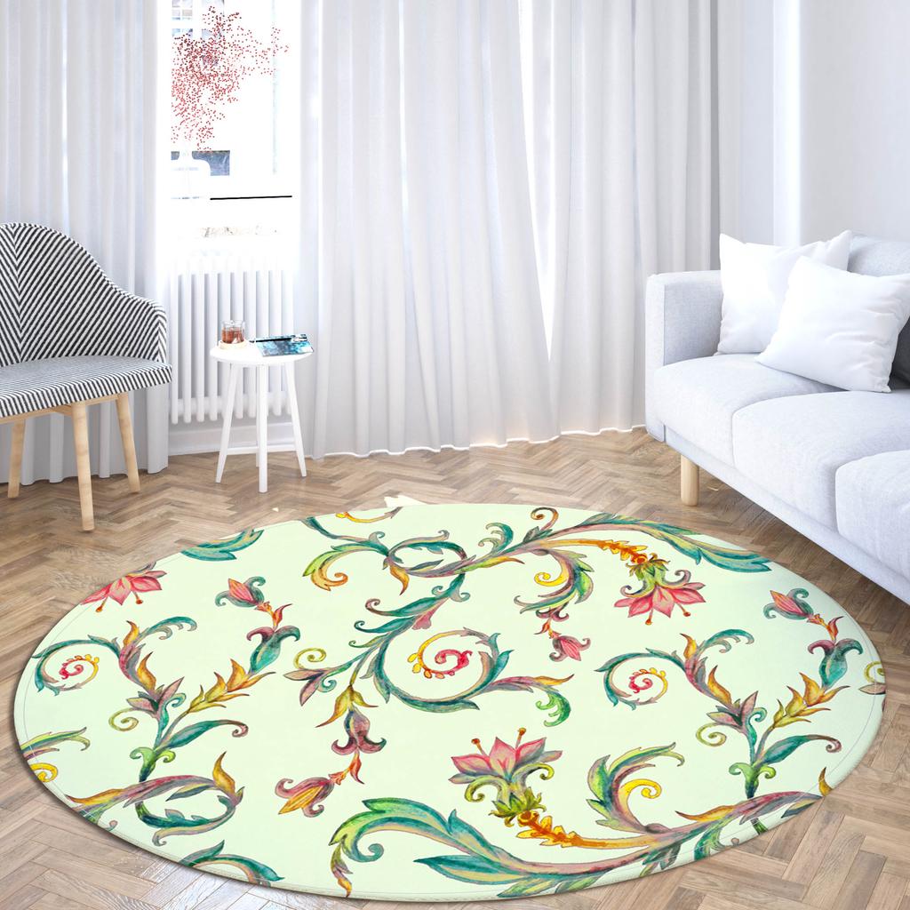 Cherry Blossom Leaf Area Carpet Large Floral Illustration Round Cushion Printing Plant Home Living Room Decorative Carpet