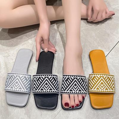 Стильные классические простые сандалии женские новые тапочки 2024 года винтажные полосатые повседневные туфли на плоской подошве