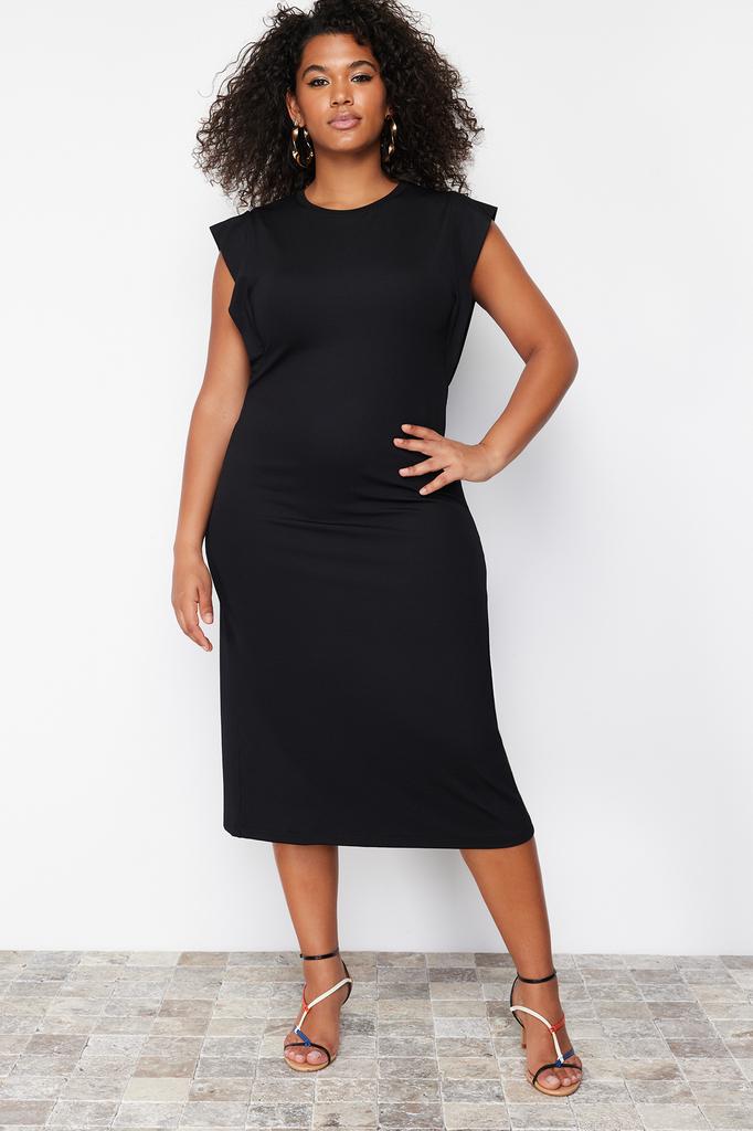Women's Style Plus Size Dress Black Midi Knitted Dress
