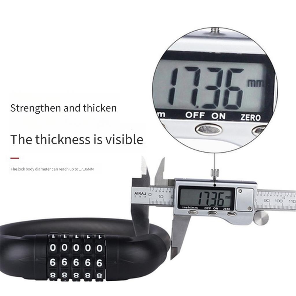 5‑Digit Password Bicycle Cable Lock, Thick Anti‑Cut Steel Wire Anti‑Theft Security Lock for Bicycle E‑Bike Motorcycle Cycling Equipment