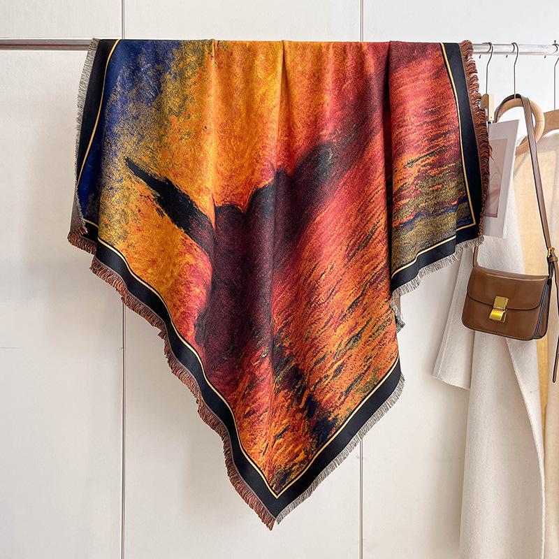 Versatile Mixed Color Contrasting Double-Sided Imitation Cashmere Shawl Winter High-End Warm Square Scarf