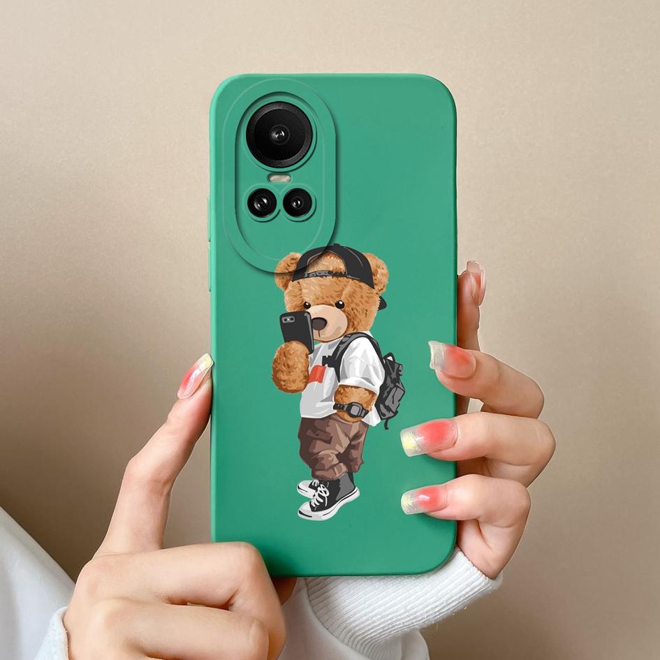 Чехол для Oppo Reno 7 4G 5G 10 Pro 5G 4 5 6 7 8 Lite Cute Bear Square Мягкий силиконовый чехол Матовый противоударный мультяшный узор с защитой от падения для бампера Oppo