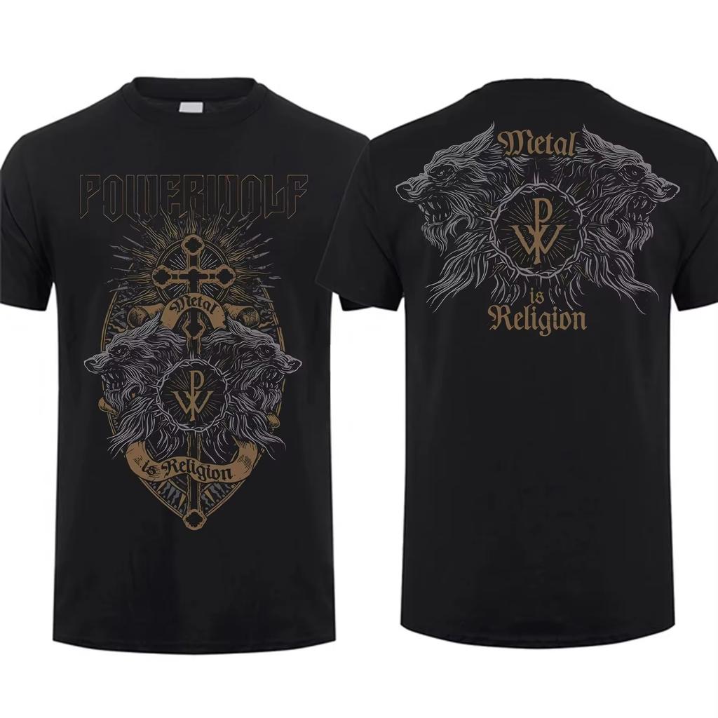 Уличная винтажная футболка мужская с двусторонним принтом Via Dolorosa черная от Powerwolf, оверсайз топ с графикой, унисекс, с коротким рукавом