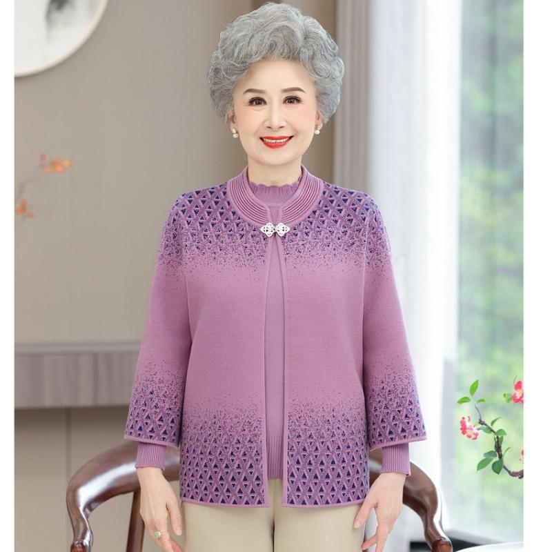 Одежда для женщин среднего и пожилого возраста осенне-зимний свитер кардиган куртка Новый год мама весна и осень новый вязаный костюм-двойка
