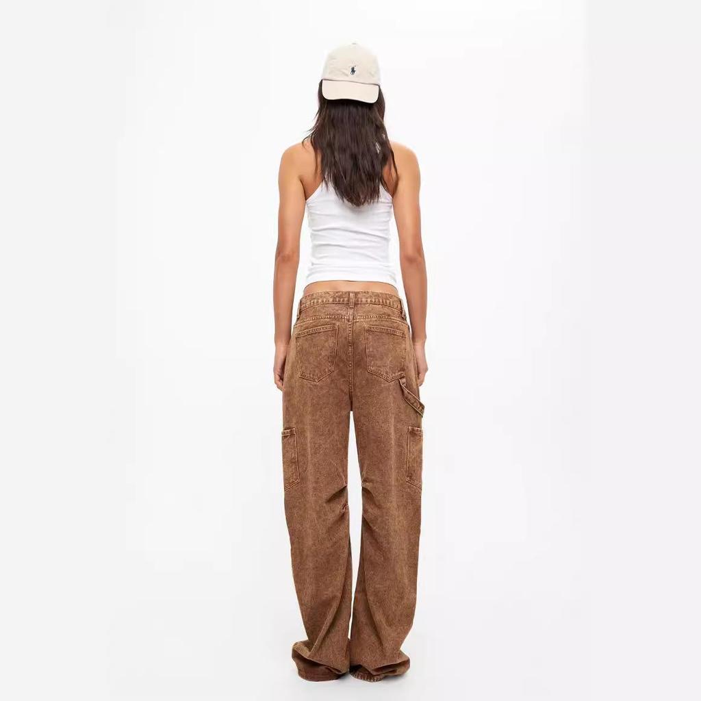 Retro Multi-Pocket Loose Casual Cargo Straight-Leg Jeans