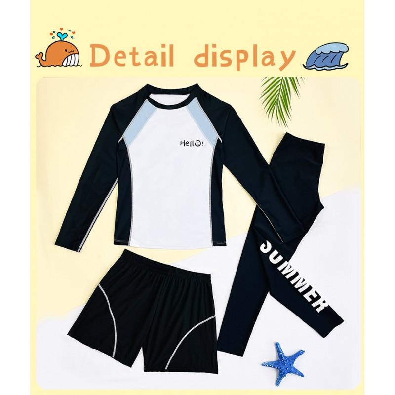 Boys Long Sleeve Rash Guard Set UV Protection Swimwear Surfing Swimming Ages 6-18