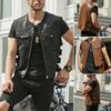 Men's Genuine Leather Vest, Biker Style Waistcoat with Multiple Pockets, Adjustable Straps, Black & Brown Options