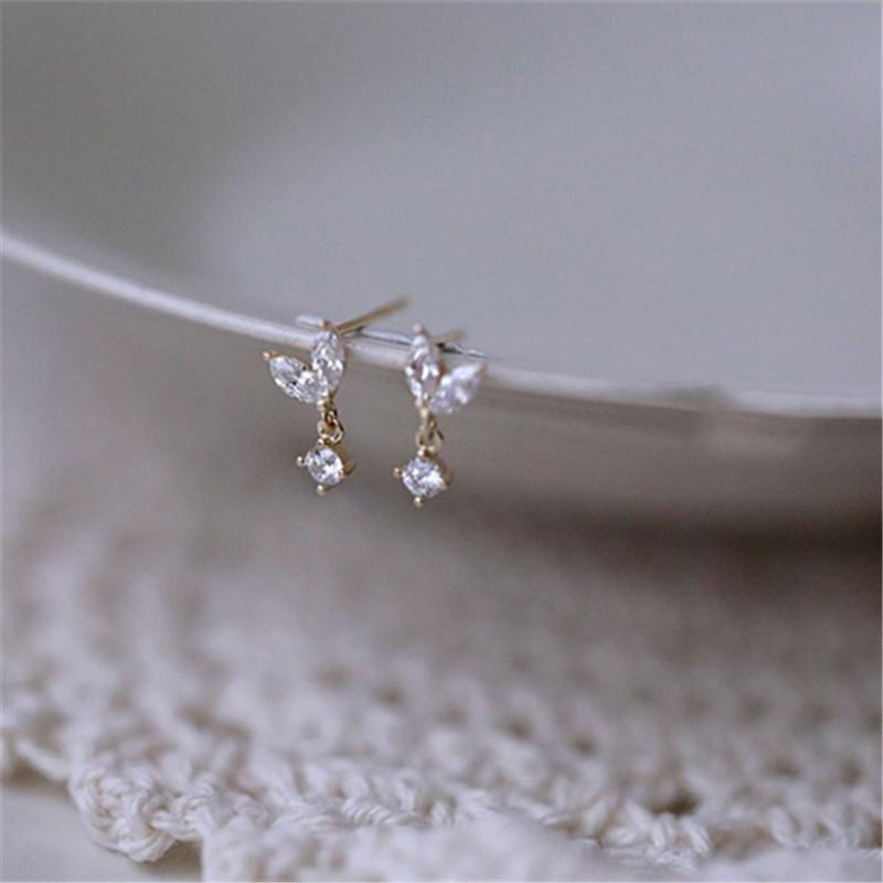 925 Sterling Silver French Simple Crystal Bud Stud Earrings Women Light Luxury Temperament Wedding Party Jewelry Gift