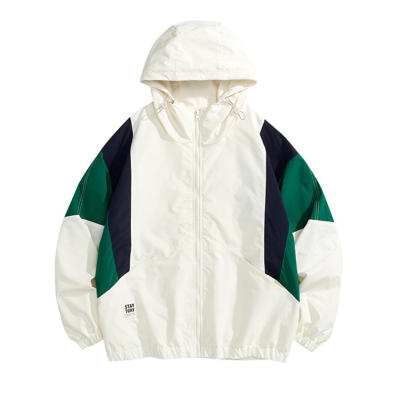 Jacket Men's Spring and Autumn Splicing Retro Contrast Hooded Couple Jacket Casual Loose Sports Jacket