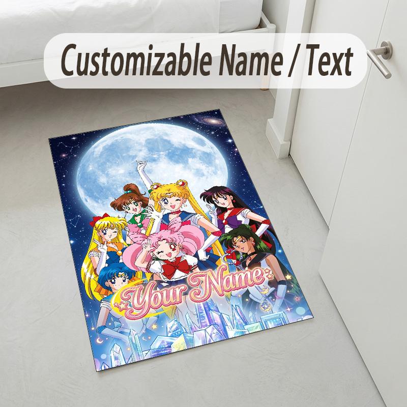 Personalized Crystal Velvet Carpet,Sailor Moon Custom Printed Name, Plush Area Rug For Home Indoor Decor