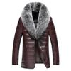 Leather Down Jacket Men's Short Fox Fur Collar Middle-aged Men's Korean Fashion Casual Warm and Cold-proof Jacket