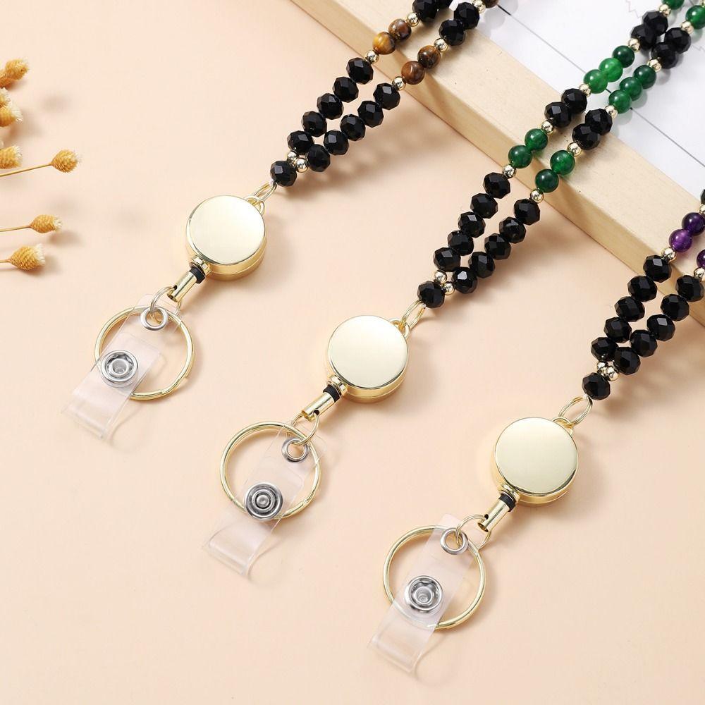 Fashion Crystal Beads Lanyard for ID Badges Natural Badge Card Holder  Nurse Accessories