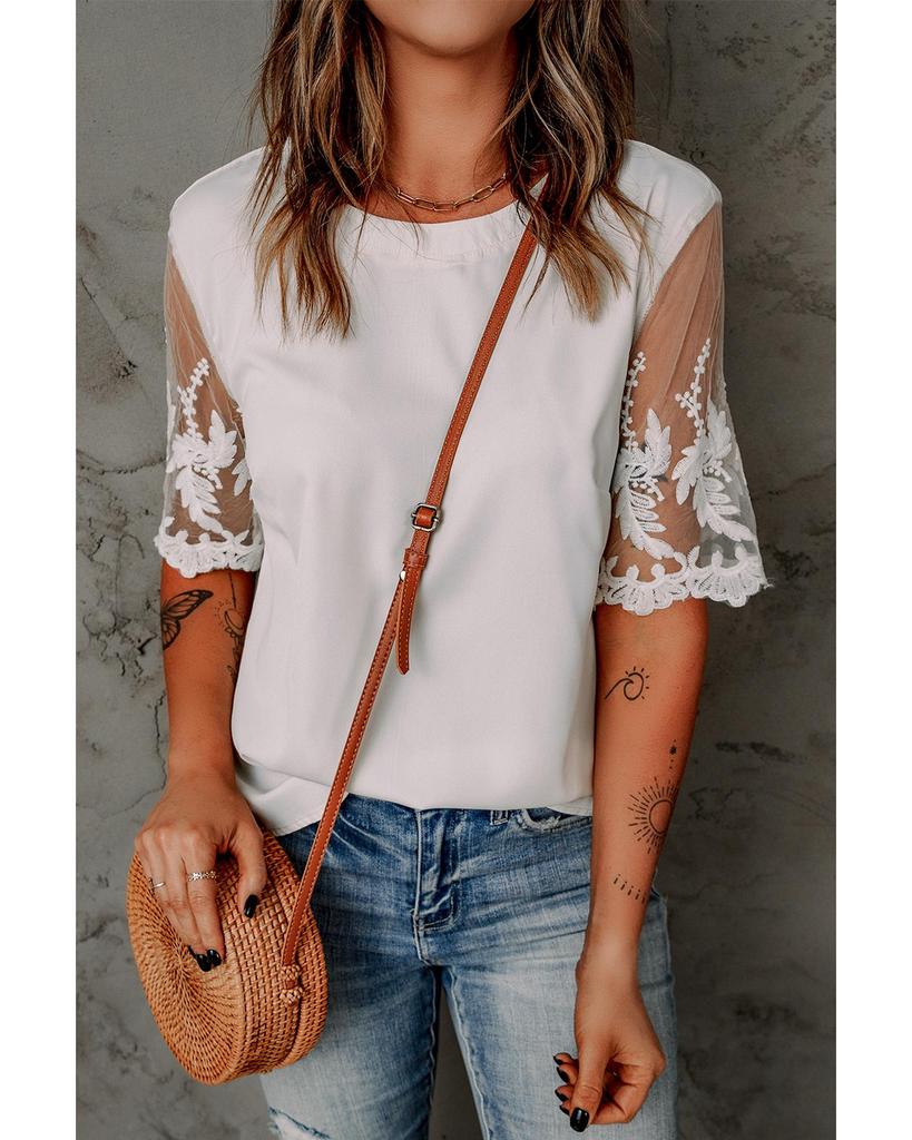 Azura Exchange Lace Sleeve Patchwork Top