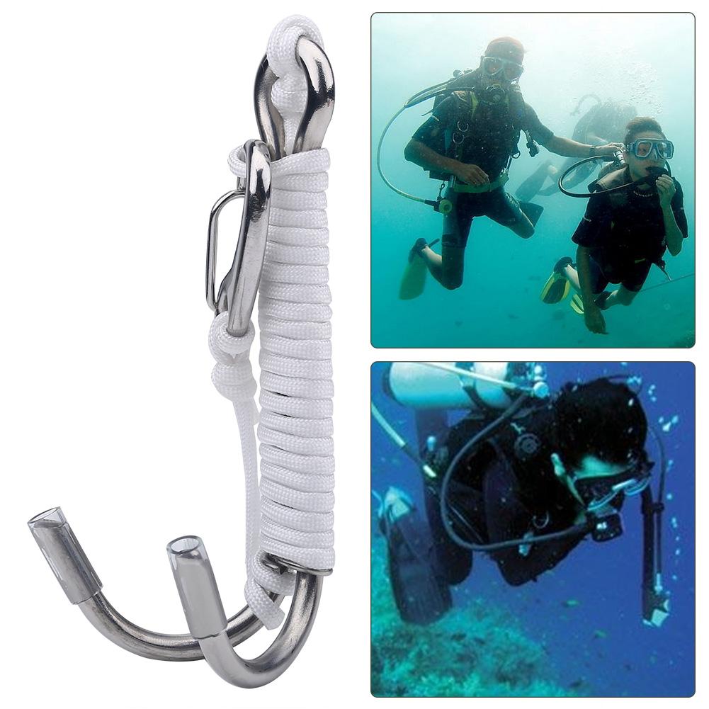 Scuba Diving Double Dual Stainless Steel Reef Drift Hook with Line for Cave Dive (White)