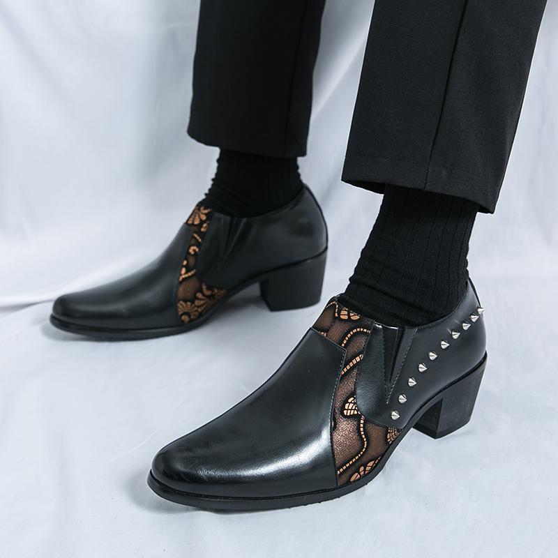 Fashion Men Fashion Pointed Handmade Dress Shoes Luxury Artificial Leather Shoes Daily Wear Men High-heeled Business Casual Office Shoes