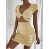 Y2k2024 Летнее новое сексуальное платье с короткими рукавами и V-образным вырезом, открытой талией и запахом на бедрах