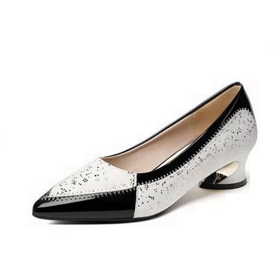 Модная обувь Женская Классическая Большого размера Черно-белая Весенне-летняя Обувь на квадратном каблуке Женская Модная Офисная Карьерная Вечерняя Обувь на каблуке E50