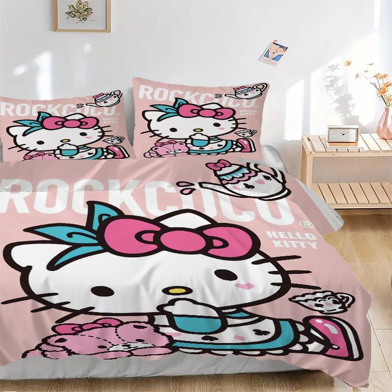 3 шт. Розовый чайник с рисунком Hello Kitty Комплект постельного белья из трех предметов (1 Наволочка + 2 Наволочки, Без Наполнителей), Мягкий и удобный W072