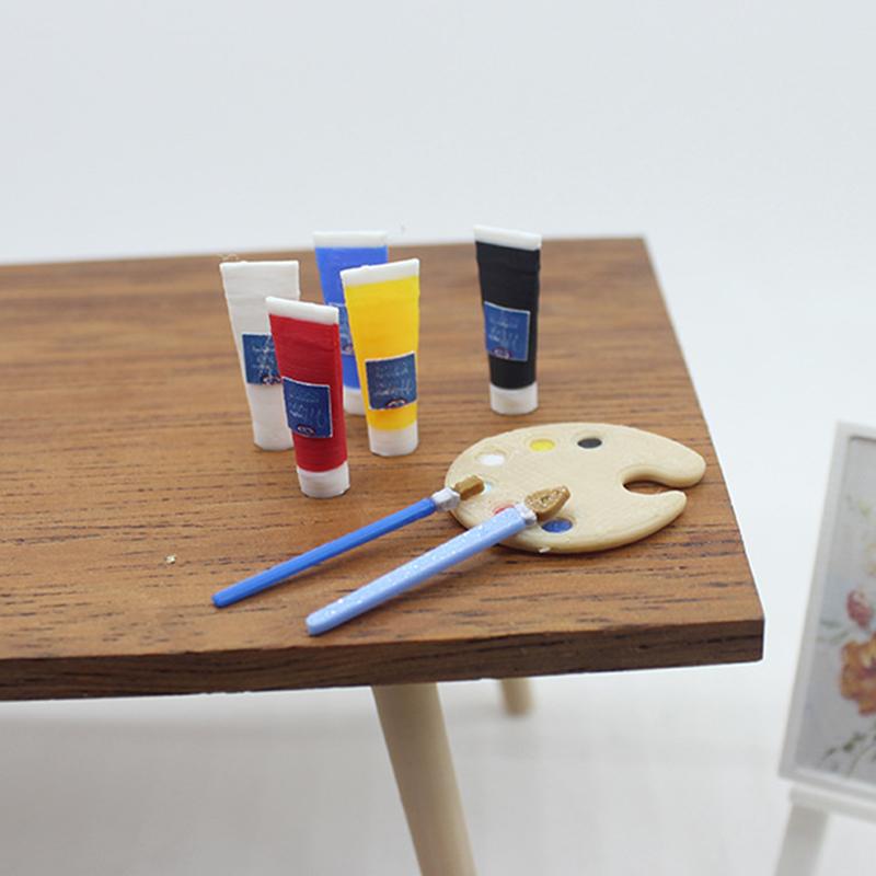 1/12 кукольный домик мини пигмент тюбик кисть палитра модель кукольный домик комната для рисования художественные принадлежности украшения кукольный дом аксессуары