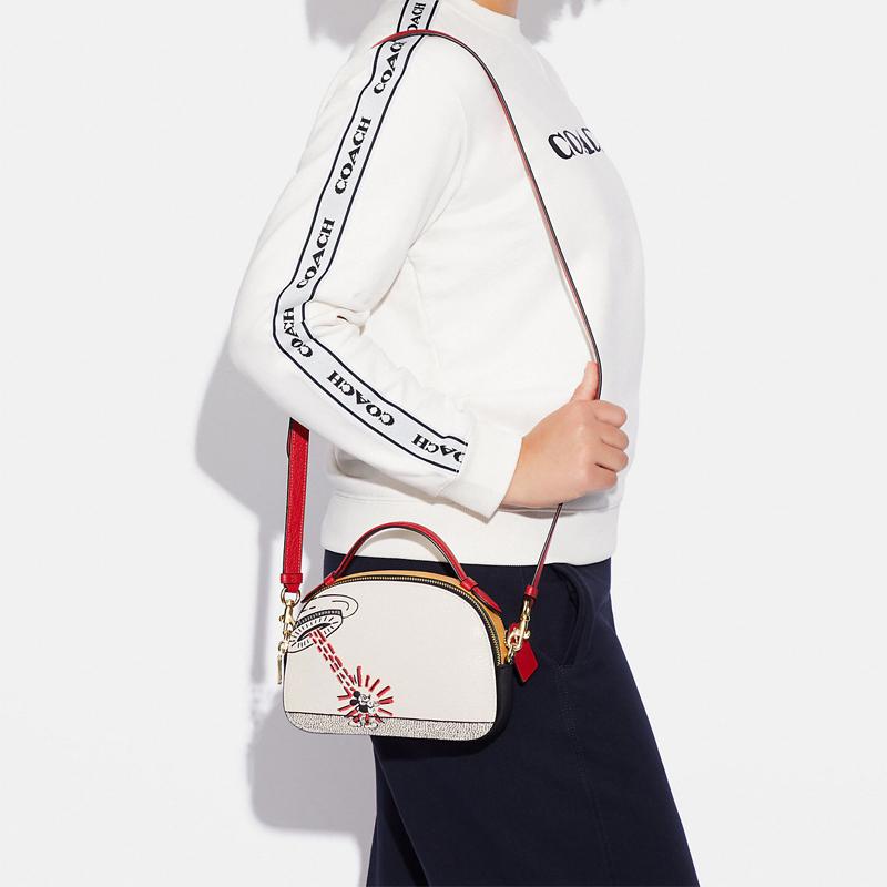 Coach X Disney Collaboration X Keith Haring Serena 21 Mickey Mouse Zipper Pebble Leather Shoulder Crossbody Bag Small Women bags White C6976-IMCAH
