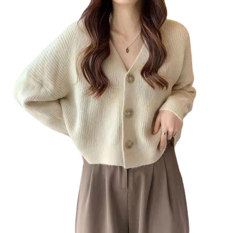 Женский вязаный кардиган с V-образным вырезом - Повседневный корейский стиль с длинными рукавами, Модная тенденция 2023 года для студенток