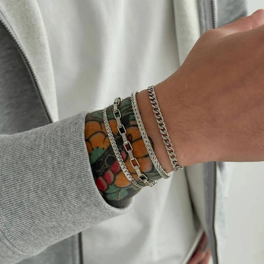 SHIXIN 4pcs/set Trendy Silver Color Cuban Chain Bracelet Men Hip-hop Adjustable Multi-layer Twisted Chain Bangle Male Jewelry