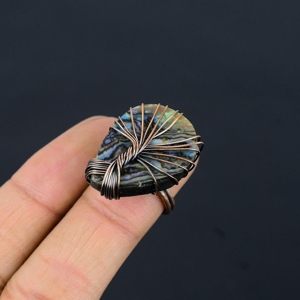 Древо Жизни Abalone Shell Gemstone Медная проволока, обернутая ювелирным кольцом ручной работы, подарок для женщины