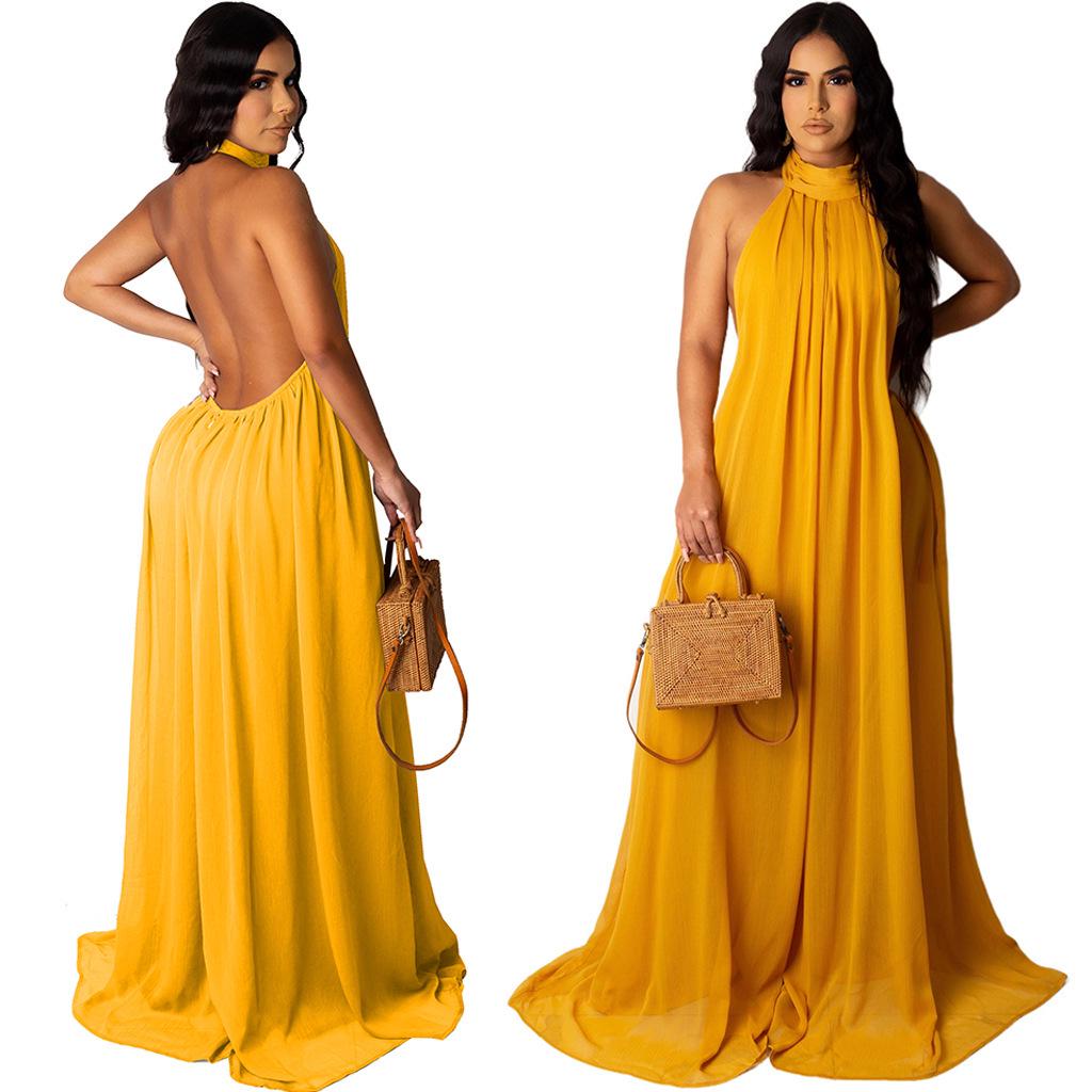 Новое летнее европейско-американское сексуальное однотонное шифоновое платье