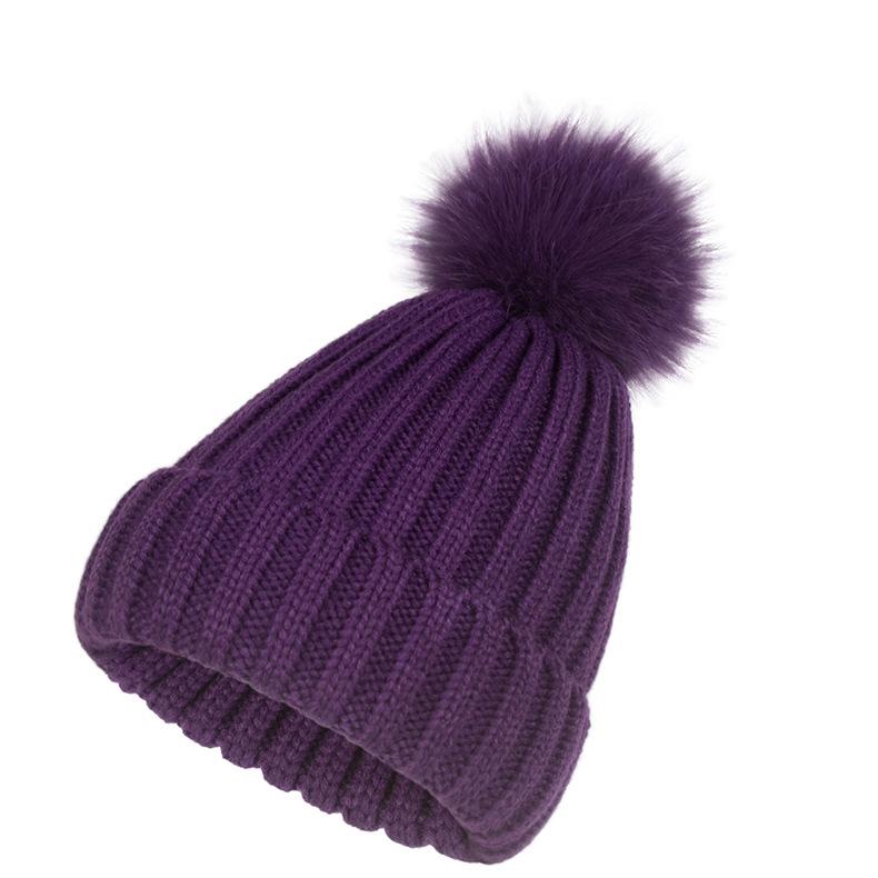 European and American autumn and winter new hats imitation fox fur ball wool hat fleece thickened warm versatile pullover hat parent-child hat