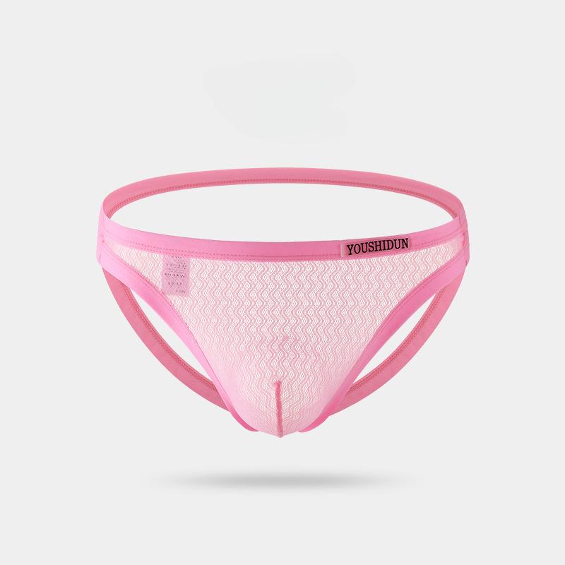 Мужские открытые трусики-стринги с открытой попоной, сетчатые трусы со средней талией, сексуальное однотонное нижнее белье с большими карманами для пениса